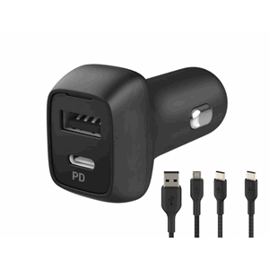 30W 12V Hurtiglader med USB-A kabel + USB-C Kabel
